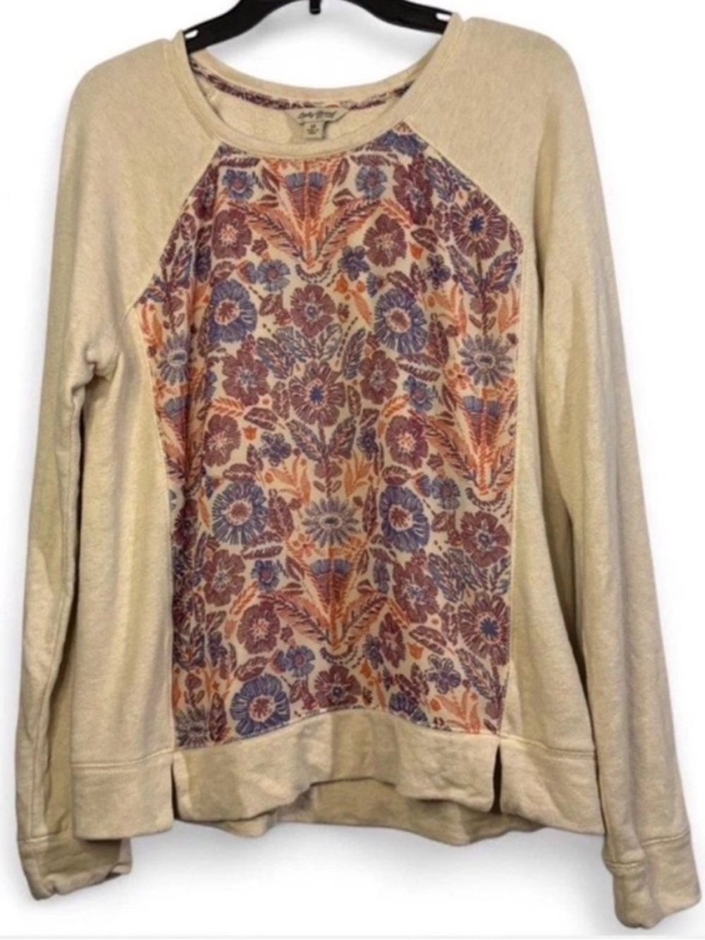 Lucky Brand Women's Cream W/ floral Print Hippie Sweatshirt Bohemian Top
